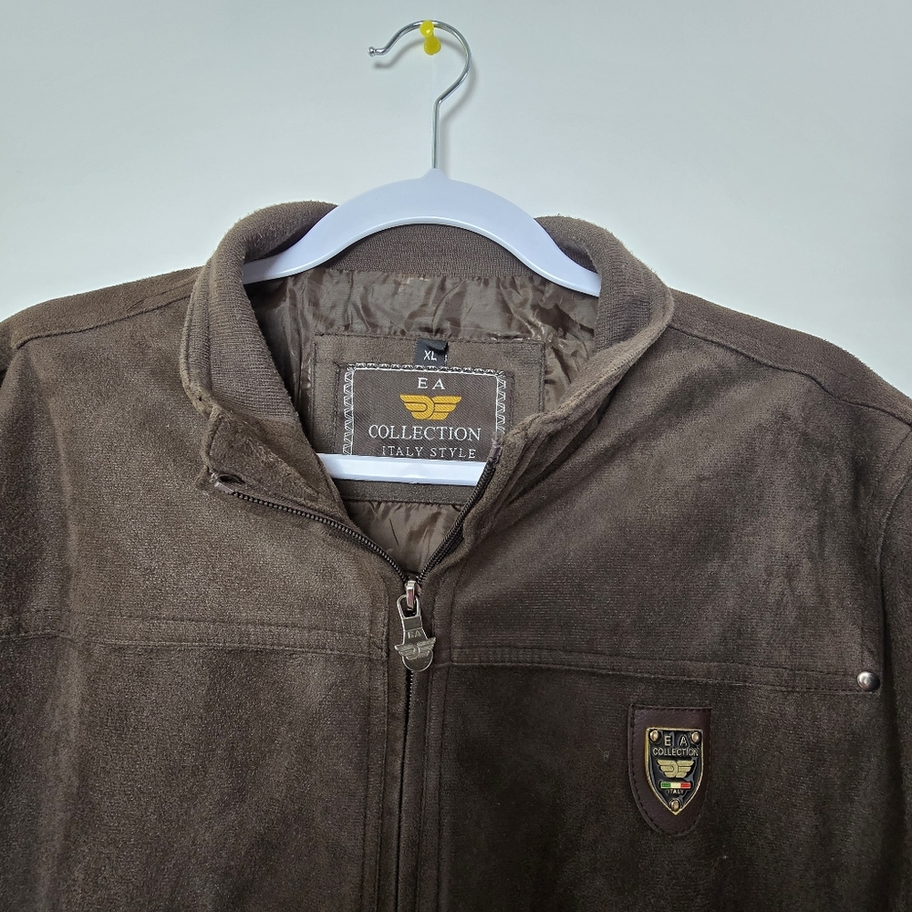 EA Collection Italy Style Men's Dark Brown Zip-up Suede Jacket, Sz XL (PTP 23") - Picture 4 of 7